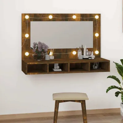 Produktbild von The Living Store Spiegelschrank mit LED Räuchereiche 90x31,5x62 cm