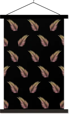 Produktbild von MuchoWow® Textilposter Blätter - Gold - Muster 120x180 cm mit schwarzem Rahmen - Fotos