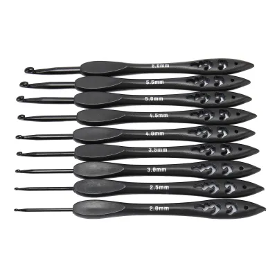 Produktbild von Häkelnadeln Set,Ergonomische Häkelnadeln Set,Häkelnadeln Set,Schwarze Häkelnadeln,Aluminium Häkelnadeln,Häkelnadeln