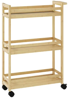 Produktbild von 3-st?ckiges Badezimmerregal aus Bambus, Rollwagen, 55 x 20 x 75 cm, Natur