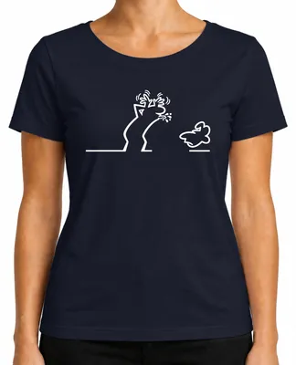 Imagen del producto de Camiseta para mujer con diseño "Linea Strichmännchen Balum Osvaldo Kult Cartoon", color azul marino, talla XL