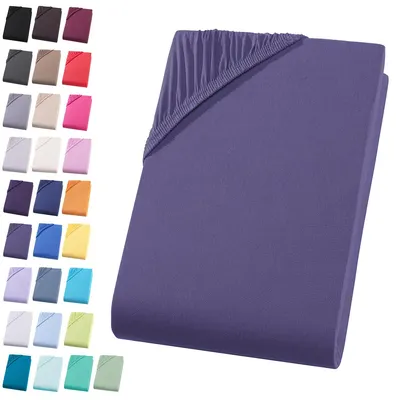 Produktbild von Jersey Spannbettlaken 90-100x200 cm Spannbettuch 100% Baumwolle Bettlaken, Lila