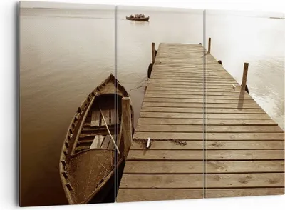 Produktbild von Bild auf Leinwand - Leinwandbild - 3 Teile - Brücke Boot Sepia - 165x110cm - Wand Bild - Wanddeko - Wandbilder - Leinwanddruck - Bilder - Wanddekoration - Leinwand bilder - Wandbild - CE165x110-4135