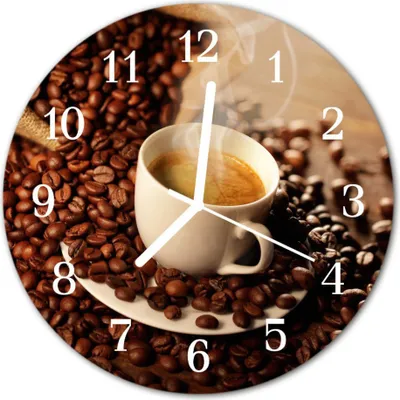 Produktbild von Glasuhr Wanduhr Küchenuhr Echt-Glas 30fi cm Tasse Kaffee braun
