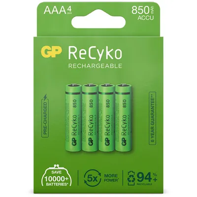 Zdjęcie produktu dla GP Batteries 12085AAAHCE-C4 1x4 GP ReCyko NiMH Akku AAA 850mAH, ready to use