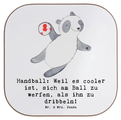 Produktbild von Mr. & Mrs. Panda Untersetzer für Gläser Handball Action - Weiß - Geschenk, Sport, Teamsport, Taktik, Tassenuntersetzer, Leidenschaft, Tischschoner, Teamarbeit, Sportart