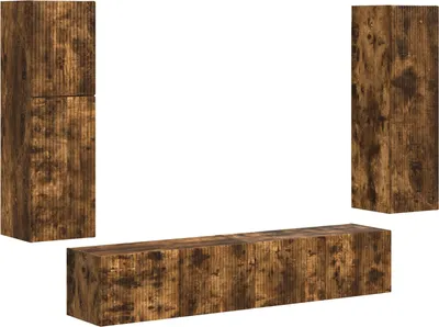 Imagen del producto de Conjunto de mueble de TV 4 uds. Roble ahumado