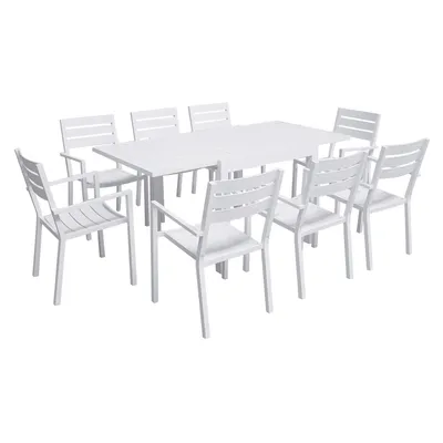 Image de Salon de jardin VENEZIA extensible 90/180 en aluminium blanc - 8 places