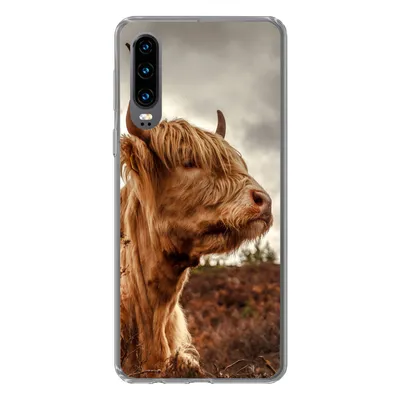 Produktbild von MuchoWow® Handyhülle Schutzhülle Hülle für Huawei P30 Scottish Highlander - Strauch - Heidekraut Silikon Softcase Handy Hülle - Kartenbesitzer