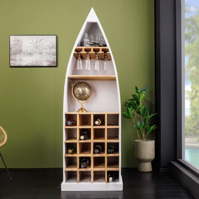 Produktbild von riess-ambiente Massivholz Weinregal SEVEN SEAS 180cm weiß natur Mango Flaschenregal