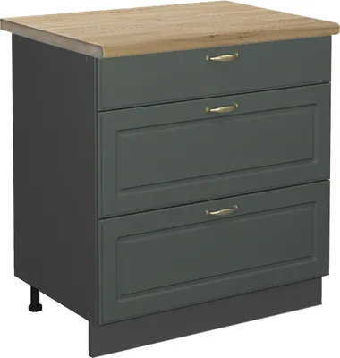 Produktbild von Küchenunterschrank Vicco Fame-Line Grün-Gold Landhaus 80 cm mit 3 Schubladen, AP Eiche, Model 45478
