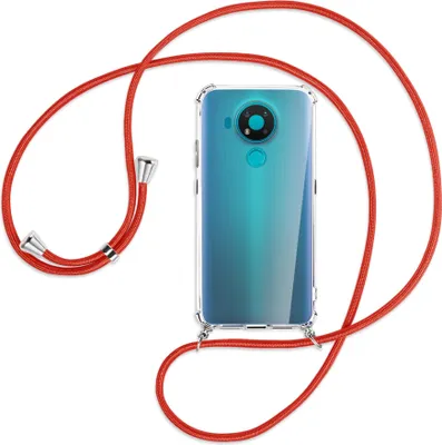 Produktbild von Handykette Backcover-Schutzhülle mit Band (Metall silberfarben) für Nokia 3.4 - rot
