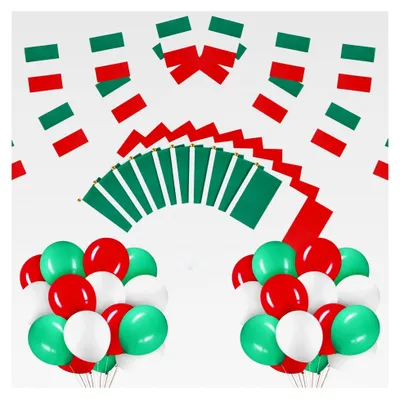 Produktbild von Italien Deutschland Australien Flaggen Deko Set mit Fahnenkette, 10 Handflaggen und 30 Luftballons für Feste und Sportveranstaltungen