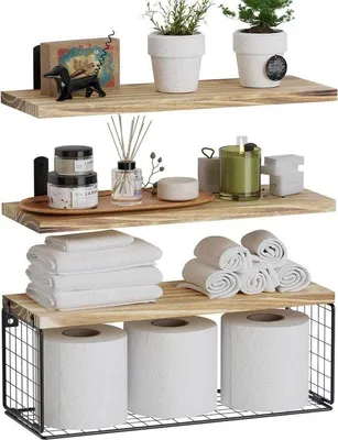 Produktbild von Famanu Wandregal aus Holz, 3 + 1 Stück, schwebendes Regal, vielseitig einsetzbar