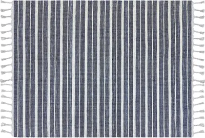 Zdjęcie produktu dla BELIANI Dywan niebieski 160 x 230 cm do salonu i sypialni w paski frędzle