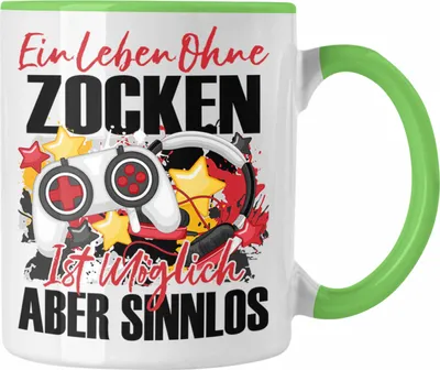 Produktbild von Trendation - Gaming Tasse Geschenk Spruch Zocker Geschenkidee Ein Leben Ohne Zocken (Grün)