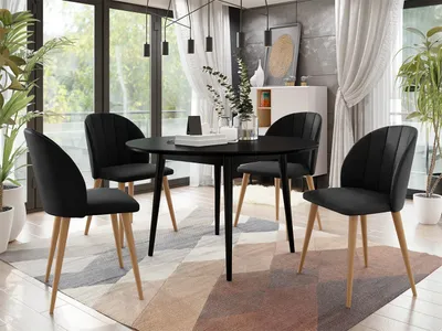 Obrázek produktu pro Jídelní stůl 100 cm se 4 židlemi NOWEN 1 - černý / přírodní dřevo