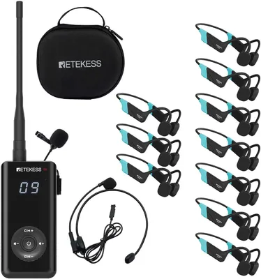 Produktbild von Retekess TT120 Schwimmtrainer-Kommunikator, IP68 Wasserdichte Schwimmkopfhörer, Knochenleitung, 120 m,  für Schwimmtraining (1 Sender, 10Empfänger)