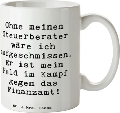 Produktbild von Mr. & Mrs. Panda Teetasse Spruch Steuerberater Held - Weiß - Geschenk, Unternehmen, Geschenke für Berufstätige, kaffeebecher keramik, Berufsgestaltung, Beruf, Steuerhilfe
