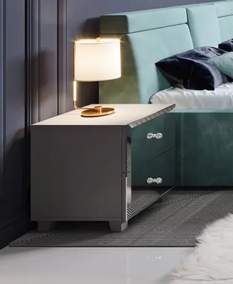 Produktbild von Nachtkonsole "Bellagio" Nachtschrank 45cm grau Spiegelfront