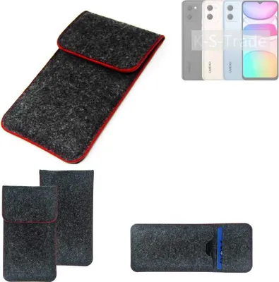Produktbild von K-S-Trade Handy Schutz Hülle kompatibel mit UMIDIGI C2 Schutzhülle Handyhülle Filztasche Pouch Tasche Case Sleeve Filzhülle dunkelgrau roter Rand