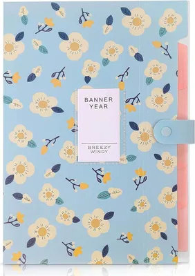 Produktbild von KONVINIT Dokumentenmappe A4 5 Fächer Floral Blau PP Akkordeon Organizer