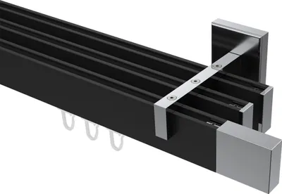 Produktbild von Interdeco Innenlaufstange / Gardinenstange mit Innenlauf Schwarz / Chrom, Typ Smartline Lox (Quader), 14x35 mm 3-läufig, 180 cm
