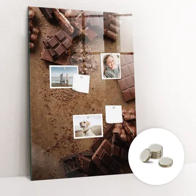 Obrázek produktu pro Magnetická Tabule na Zeď Skleněná - Memo Board Kleněnou Přední Stranou - 5 magnetů v balení - 60x90 cm - Čokoládové tyčinky