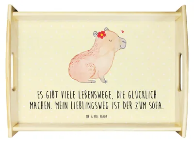 Produktbild von Mr. & Mrs. Panda Tablett Capybara Blume - Gelb Pastell - Geschenk, Gute Laune, Sofa, Serviertablett, Bett-Tablett, für bett, holz