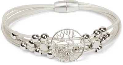 Produktbild von styleBREAKER Damen Wickel-Armband Lebensbaum Perlen, Weiß
