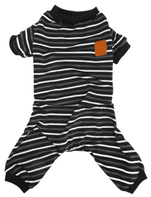 Produktbild von Hunde-Pyjama, warm, 4-beinig, hoher Kragen, weich, dehnbar, gestreift, Welpen-Overall, Nachtwäsche für Zuhause, M