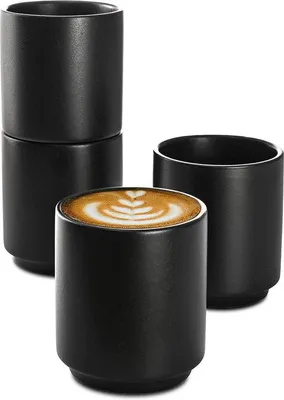 Produktbild von Famanu Cappuccino Tassen Set – Modernes Design – Matt Schwarz