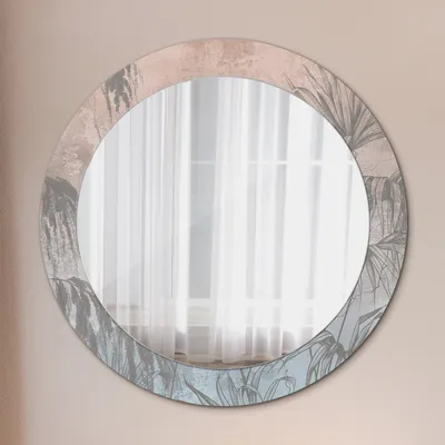 Produktbild von Spiegel Rund mit Aufdruck - Wandspiegel Design Wandmontage – Badspiegel - Tropisch Blumen - Runder: Ø70cm