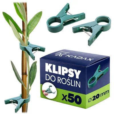 Obrázek produktu pro Klipy na rostliny – spony na rajčata a květiny, 20 mm – pro tyče a opěrné konstrukce – do zahrady a skleníku – sada 50 kusů – zelené