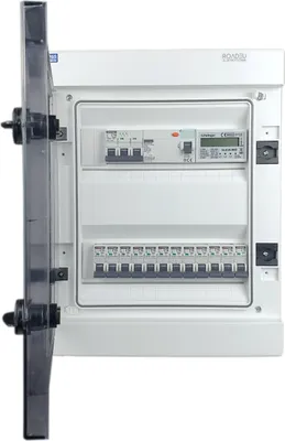 Produktbild von RoadEu Leitungsschutzschalter Komplett mit Zähler, Fi Schutzschalter und Sicherungsautomat C in Sicherungskasten IP65 Außen Wasserdicht