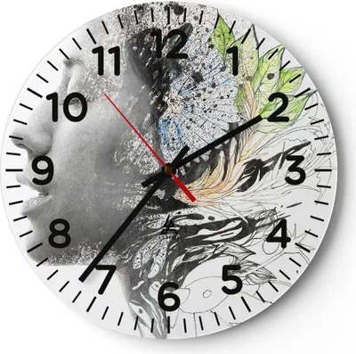 Produktbild von Wanduhr - Rund - Glasuhr - Frau Abstraktion - 30x30cm - Schleichendes Uhrwerk - Lautlos - zum Aufhängen bereit - Dekoration Modern - Wanddekoration aus Glas - C4AR30x30-3964