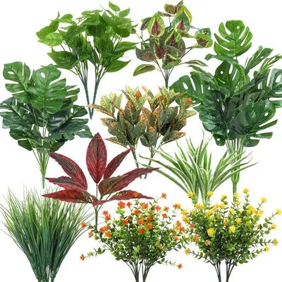 Produktbild von Unyqoos® Wetterfeste Kunstpflanzen Set für Garten, Balkon und Innenraumdekoration – 18 Stück, Pflegeleicht, UV-beständig