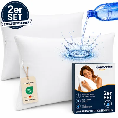 Produktbild von Komfortec Wasserdichter Kissenbezug 2er Set 40x60 cm mit Reißverschluss, Atmungsaktiv, Hypoallergen Kopfkissenbezüge, Anti-Milben, 2 Stück Kissenschoner, Weiß, KI-generiertes Bild