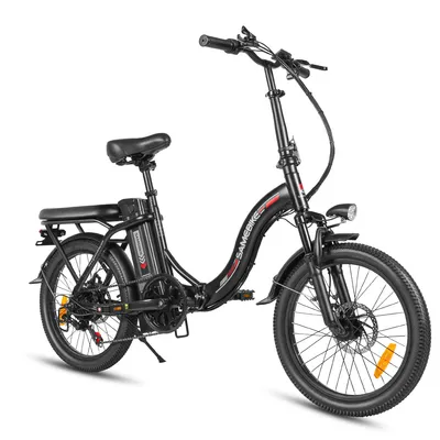 A black electric bicycle is shown against a white background.