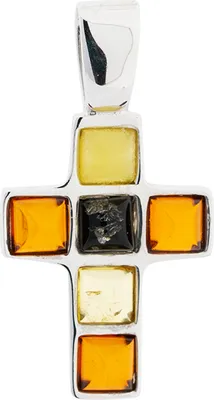 Produktbild von Kreuz Anhänger aus 925 Silber mit Bernstein, Silberschmuck für Damen
