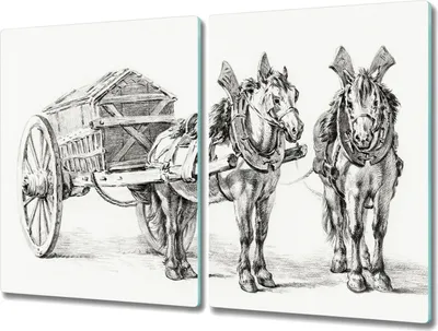 Produktbild von Coloray Herdabdeckplatte 2x40x52 cm Schneidebrett Kochplattenabdeckung Küchenbrett Hackbrett - Tiere Pferdekutsche