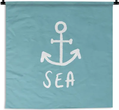 Produktbild von MuchoWow® Wandteppich Wandbehang Sommer - Zitat - Meer 150x150 cm Tapisserie Dekoration Wandtuch - Wohnaccessoires - Modernes