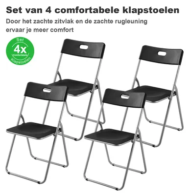 Produktbild von Bardi 4-teiliges Klappstuhl-Set – Robustes, wetterfestes Klappstuhl-Set, Tragkraft 100 kg. 44 x 45 x 79 cm. – SCHWARZ