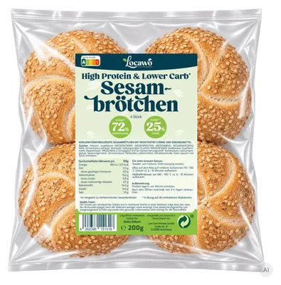 Produktbild von Locawo High Protein Low Carb Sesambrötchen 200g