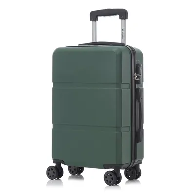 Produktbild von Koffer Trolley Reisekoffer Suitcase, Rollkoffer Handgepäck ,mit 4 Rollen360°, Hartschalenreisekoffer, Zahlenschloss, Weicher Gummigriff(L, Dunkelgrün)