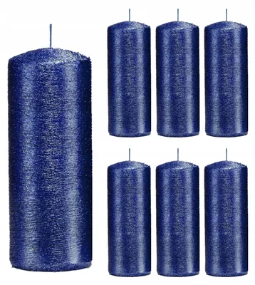 Produktbild von Drobo Dunkelblaue Zylinderkerzen 7er Set Glitzer