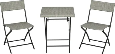 Produktbild von 3-tlg. Gartensitzgruppe, 2 Klappstühle, 1 Klapptisch, Rattanoptik, Metallrahmen, hellgrau
