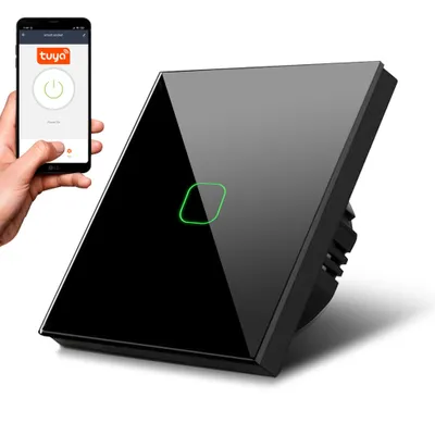 Immagine prodotto di Interruttore intelligente WiFi Touch Light Switch compatibile con Tuya APP Interruttore a parete Interruttore in vetro con retroilluminazione a LED a variazione cromatica Interruttore da incasso 85x85 mm (angolare a 1 piega, nero)