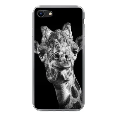 Produktbild von MuchoWow® Handyhülle Schutzhülle Hülle für iPhone 8 Giraffe vor schwarzem Hintergrund in schwarz und weiß Silikon Softcase Handy Hülle - Schutzhaube