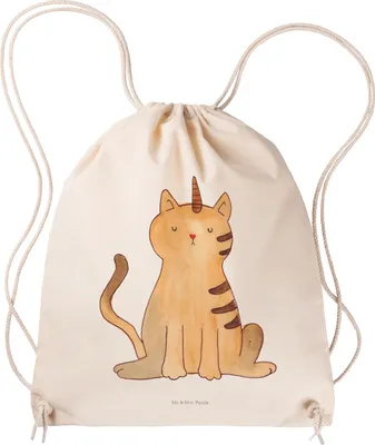 Produktbild von Mr. & Mrs. Panda Baumwolltasche Einhorn Katze - Transparent - Geschenk, wander rucksack, Stoffbeutel, sporttasche klein, Glitzer, gym, Unicorn, Mieze, Regenbogen